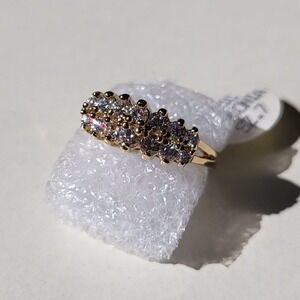 Vintage NOS Cubic Zirconia Cluster Ring Women Size 7 Gold NEW 14KT Electroplate
